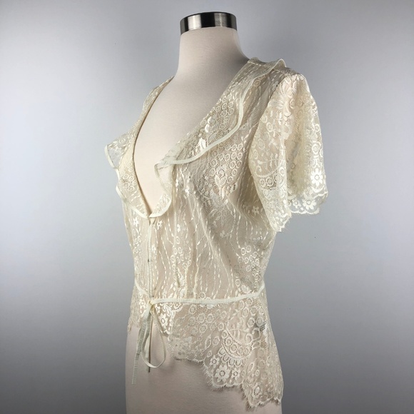 The Limited Cream Lace Peplum Blouse Medium - Picture 2 of 8